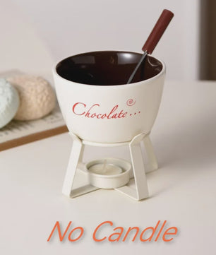Keramische Chocolade Fondue Set - Smelt Chocolade, Kaas & IJs - Inclusief Vork - Perfect Valentijnscadeau