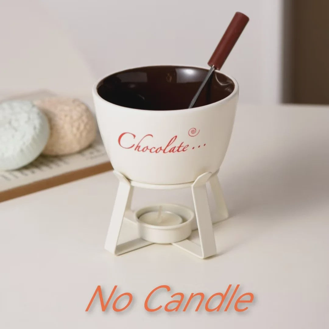 Keramische Chocolade Fondue Set - Smelt Chocolade, Kaas & IJs - Inclusief Vork - Perfect Valentijnscadeau