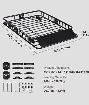 Universele Dakdrager Bagagekorf - 46/51/64 inch - 90 kg Capaciteit - Voor SUV, Truck & Voertuigen