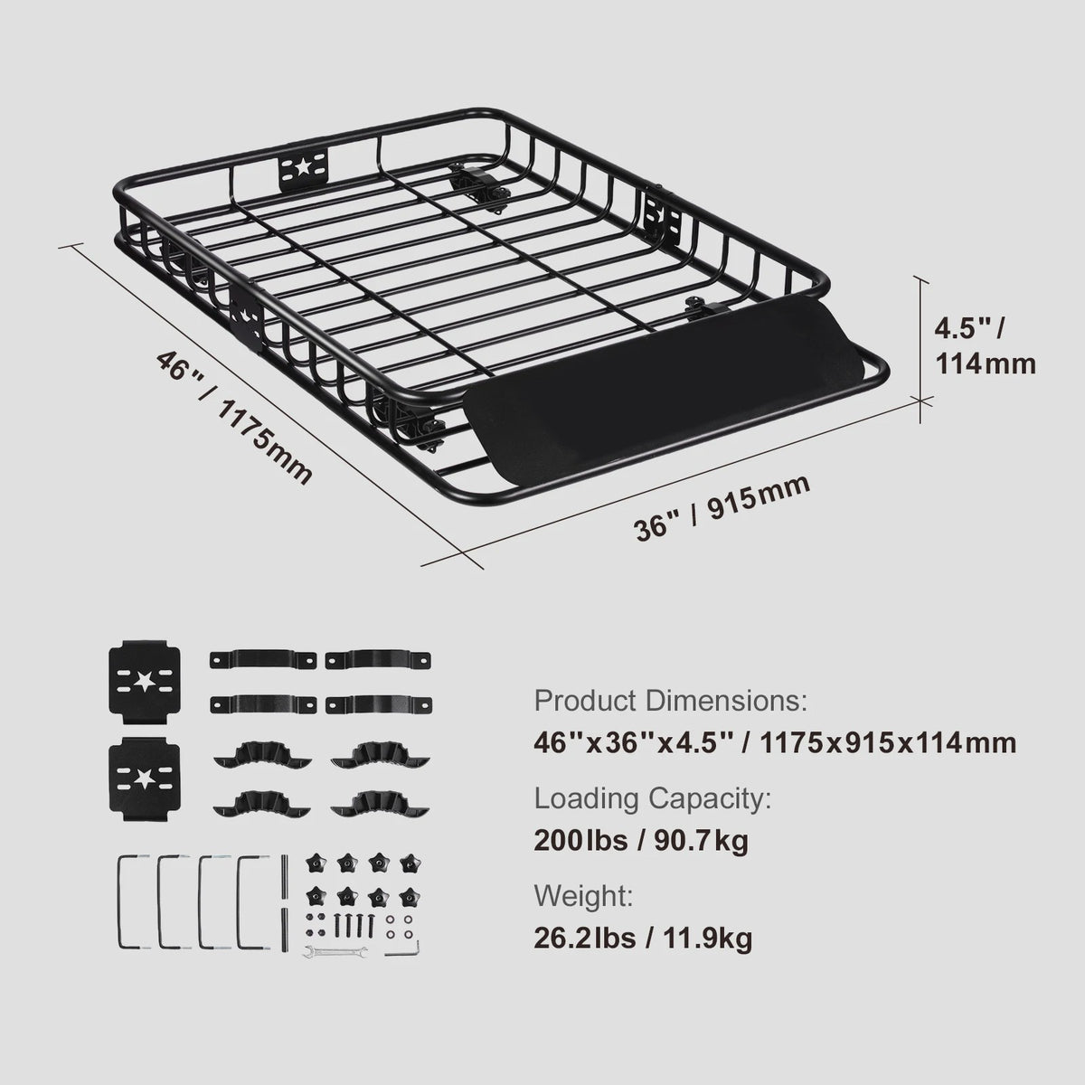 Universele Dakdrager Bagagekorf - 46/51/64 inch - 90 kg Capaciteit - Voor SUV, Truck & Voertuigen