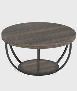 Industriële Ronde Salontafel met 2 Lagen Opslag - 31.7 inch