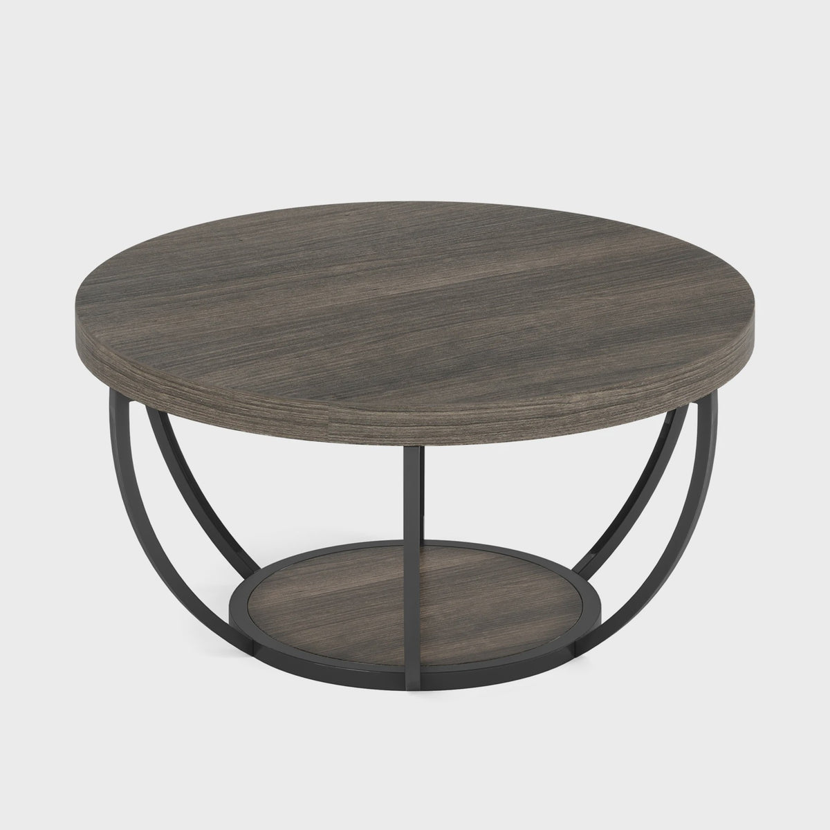Industriële Ronde Salontafel met 2 Lagen Opslag - 31.7 inch