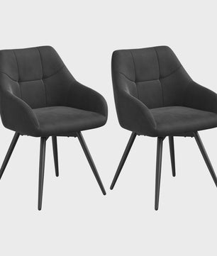 Draaibare eetkamerstoelen van fluweel met armleuningen en metalen poten (set van 2)