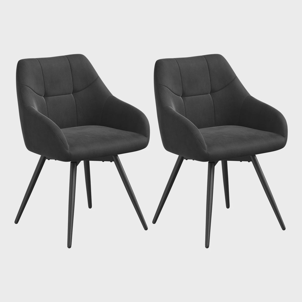 Draaibare eetkamerstoelen van fluweel met armleuningen en metalen poten (set van 2)