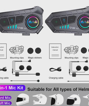 Kebidumei YP10 2X Motorhelm Intercom Headset - Bluetooth 5.3, 300m Bereik, Waterdicht
