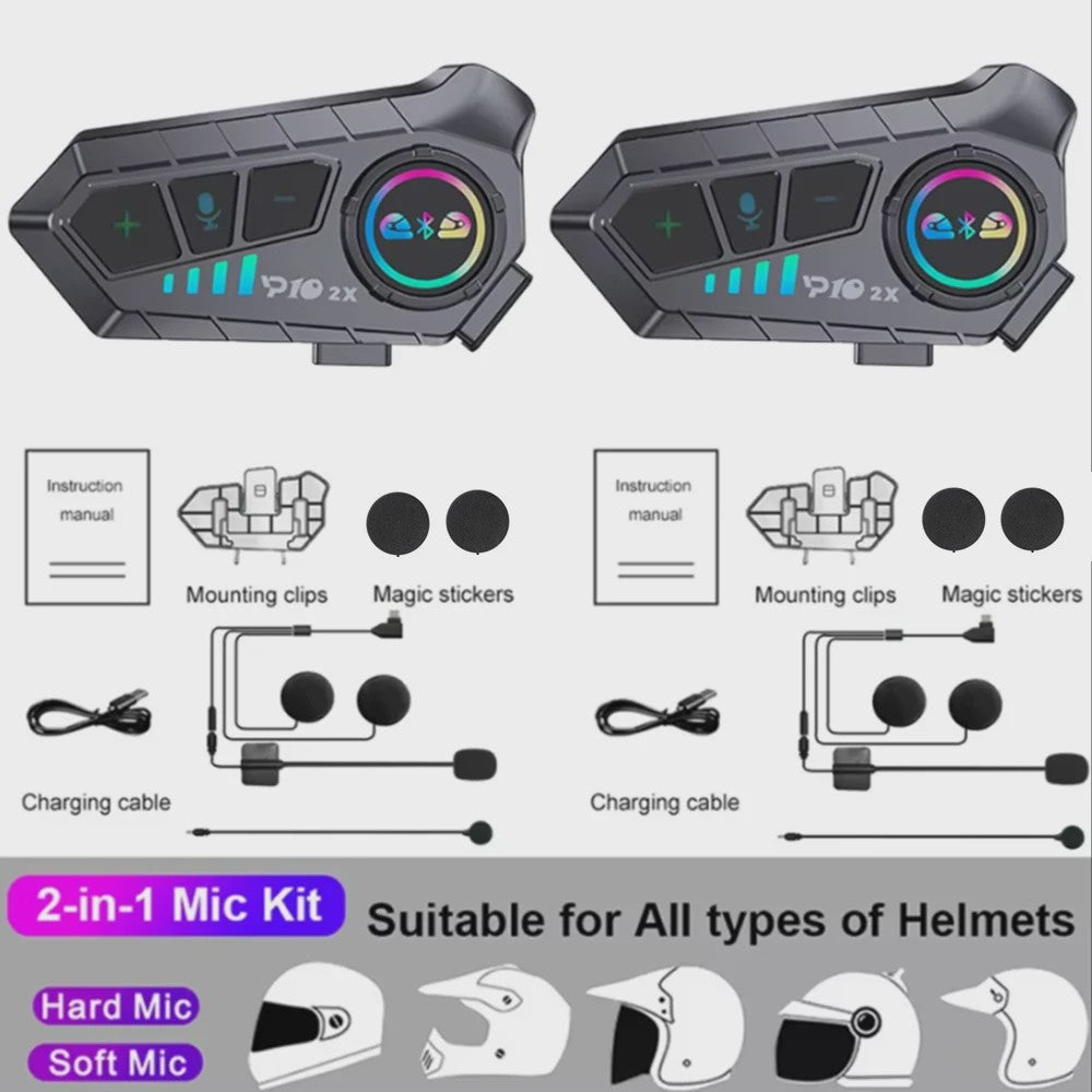 Kebidumei YP10 2X Motorhelm Intercom Headset - Bluetooth 5.3, 300m Bereik, Waterdicht