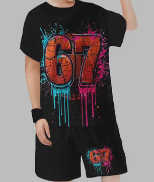 Funny Six Seven Italian Brainrot 67 Number Print Kids Short Sleeved Suit Children Clothing T-Shirt + Shorts 2pc Set Boys Clothes
