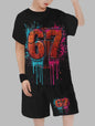 Funny Six Seven Italian Brainrot 67 Number Print Kids Short Sleeved Suit Children Clothing T-Shirt + Shorts 2pc Set Boys Clothes