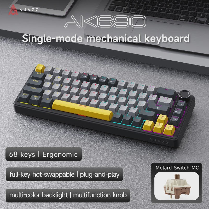 AJAZZ AK690 Mechanisch Gaming Toetsenbord - 68 Keys, Hot-Swap, USB, RGB Verlichting