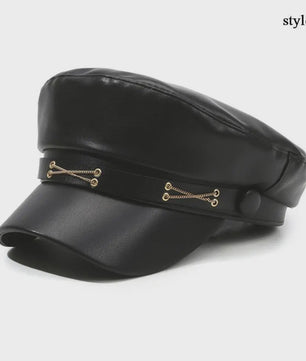 Klassieke Zwarte PU Lederen Baret met Vizier - Retro Stijl Pet voor Dames