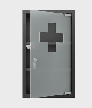Afsluitbare Medicijnkast RVS met Kruis - Wandmontage - 2/3/4 Laags - Zwart of Zilver