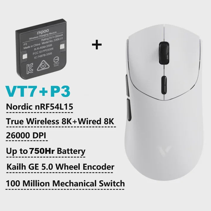 Rapoo VT7 MAX Draadloze Gaming Muis: 8K Polling Rate, Ultralicht & 750u Batterij