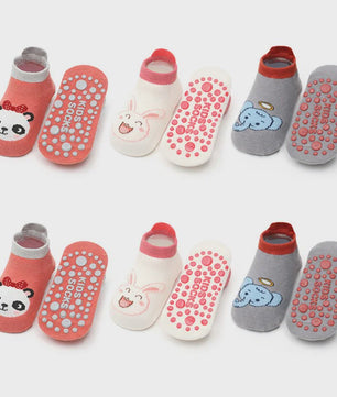 6 Paar Leuke Kinder Sokken met Antislip - Katoen, Ademend & Comfortabel - Schattige Dierenprintjes