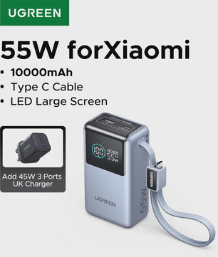 UGREEN 55W Powerbank 10000mAh met Type-C Kabel - Draagbaar Snel Laden