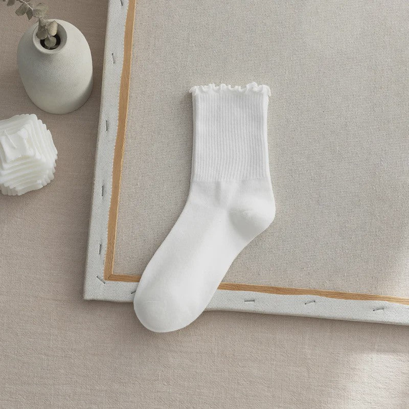 Dames Sokken met Ruche Rand - Comfortabel & Ademend - 6 Paar Set