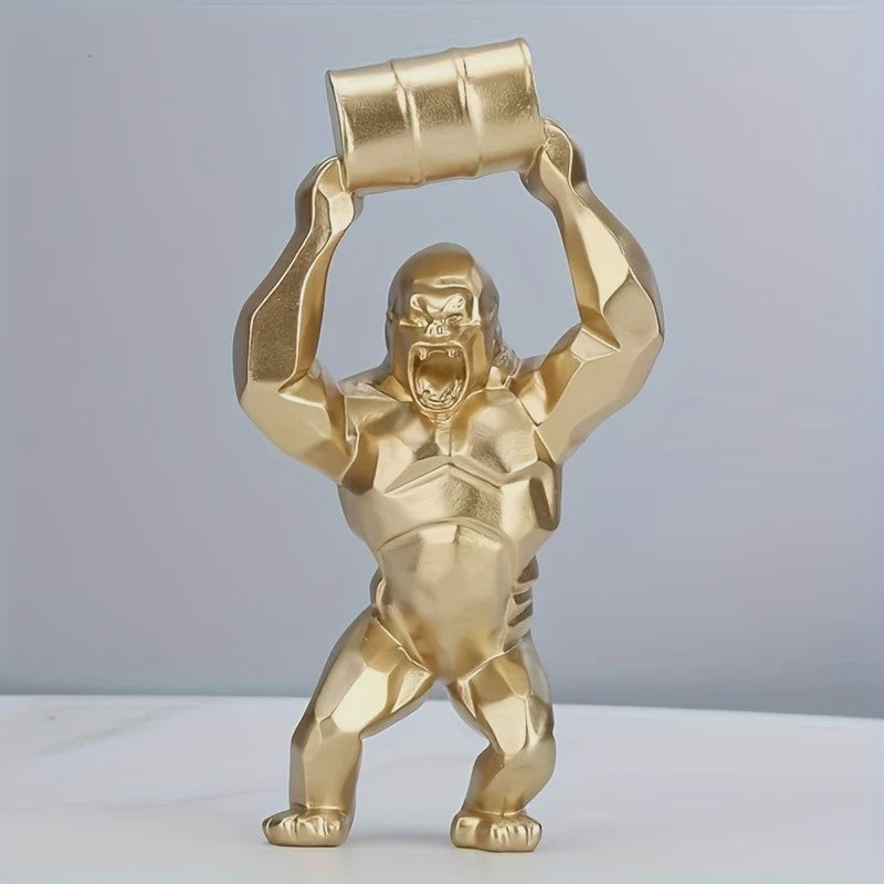 Unieke Gorilla Beeld met Vat - Hars Decoratie voor Woonkamer