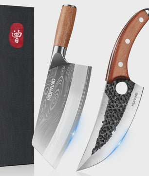 Professionele Handgesmede Keukenmes Set - Roestvrij Staal, Scherpe Snede, Ergonomisch Handvat