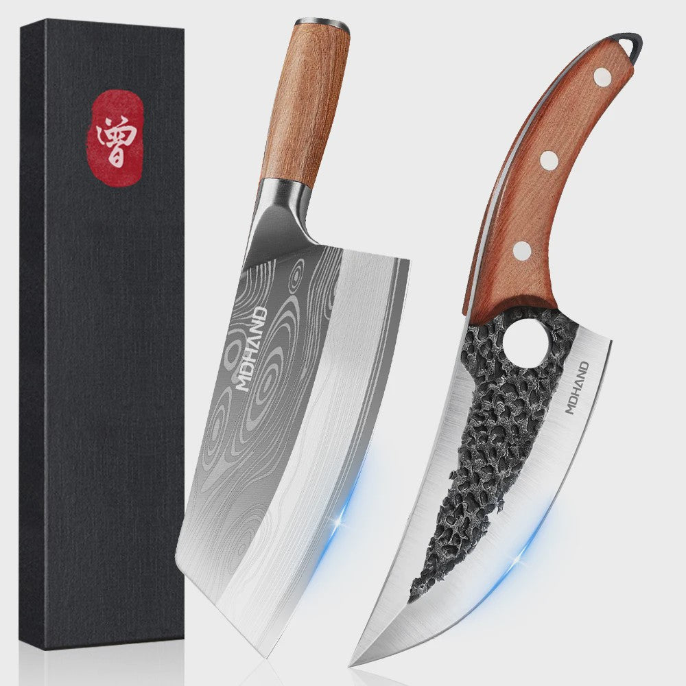 Professionele Handgesmede Keukenmes Set - Roestvrij Staal, Scherpe Snede, Ergonomisch Handvat