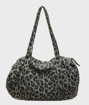 Ruime Canvas Schoudertas met Luipaardprint - Stijlvolle Tote Bag voor Dames