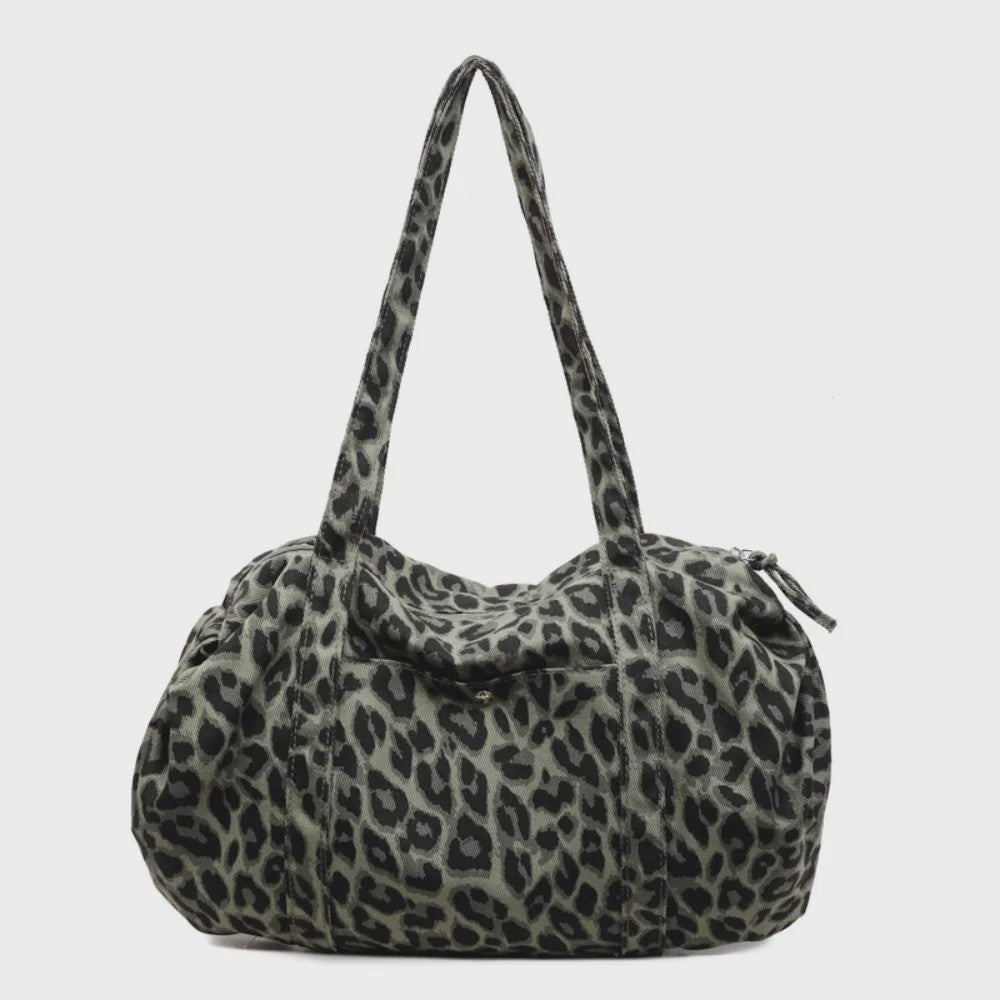 Ruime Canvas Schoudertas met Luipaardprint - Stijlvolle Tote Bag voor Dames