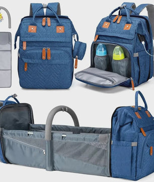 Multifunctionele Baby Luiertas Rugzak met Inklapbaar Babybedje en USB Laadpoort