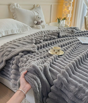 Luxe Verdikte Flanel Deken met Brede Strepen - Multifunctioneel voor Bank, Bed & Dutjes