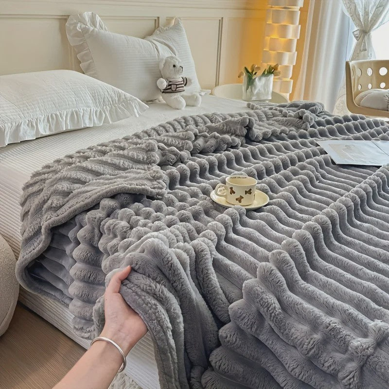 Luxe Verdikte Flanel Deken met Brede Strepen - Multifunctioneel voor Bank, Bed & Dutjes