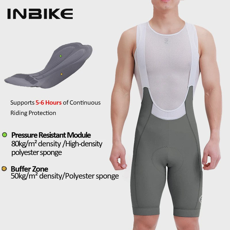 INBIKE Heren Fietsbroek met Bretels - Hoge Taille, Ademend & Met Zakken