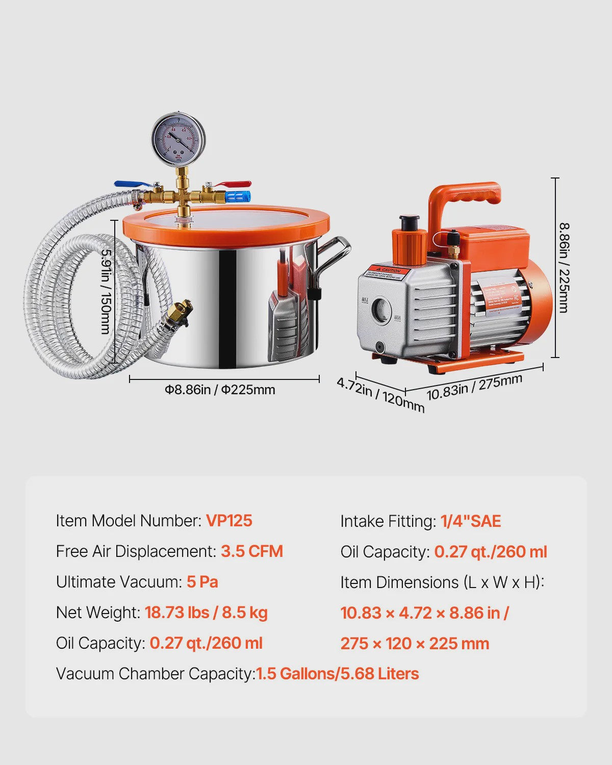 Vacuümkamer Kit met 3.5CFM Pomp & 4.92ft Slang - 1.5/3/5 Gallon