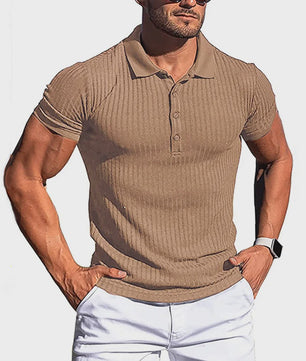 Zomer Heren Poloshirt met Verticale Streep en Elastische Pasvorm - Korte Mouw