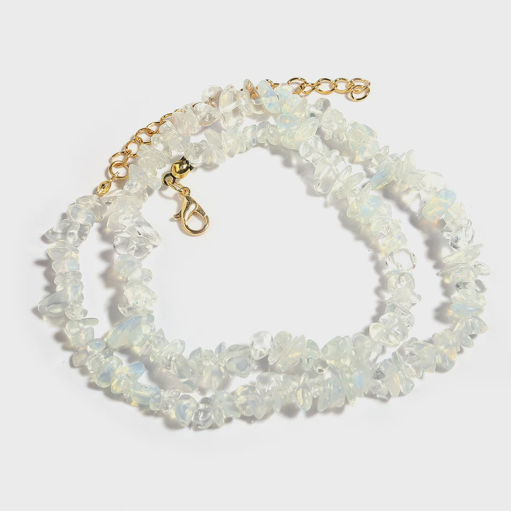 Unieke Natuursteen Choker Ketting - Onregelmatige Kristal & Aquamarijn Chips