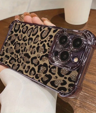 Luxe Leopard Print Telefoonhoesje met Plating & Anti-Val Bescherming voor Samsung