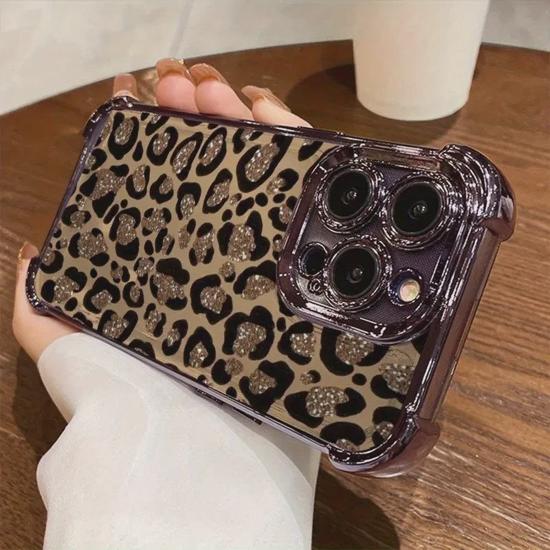 Luxe Leopard Print Telefoonhoesje met Plating & Anti-Val Bescherming voor Samsung