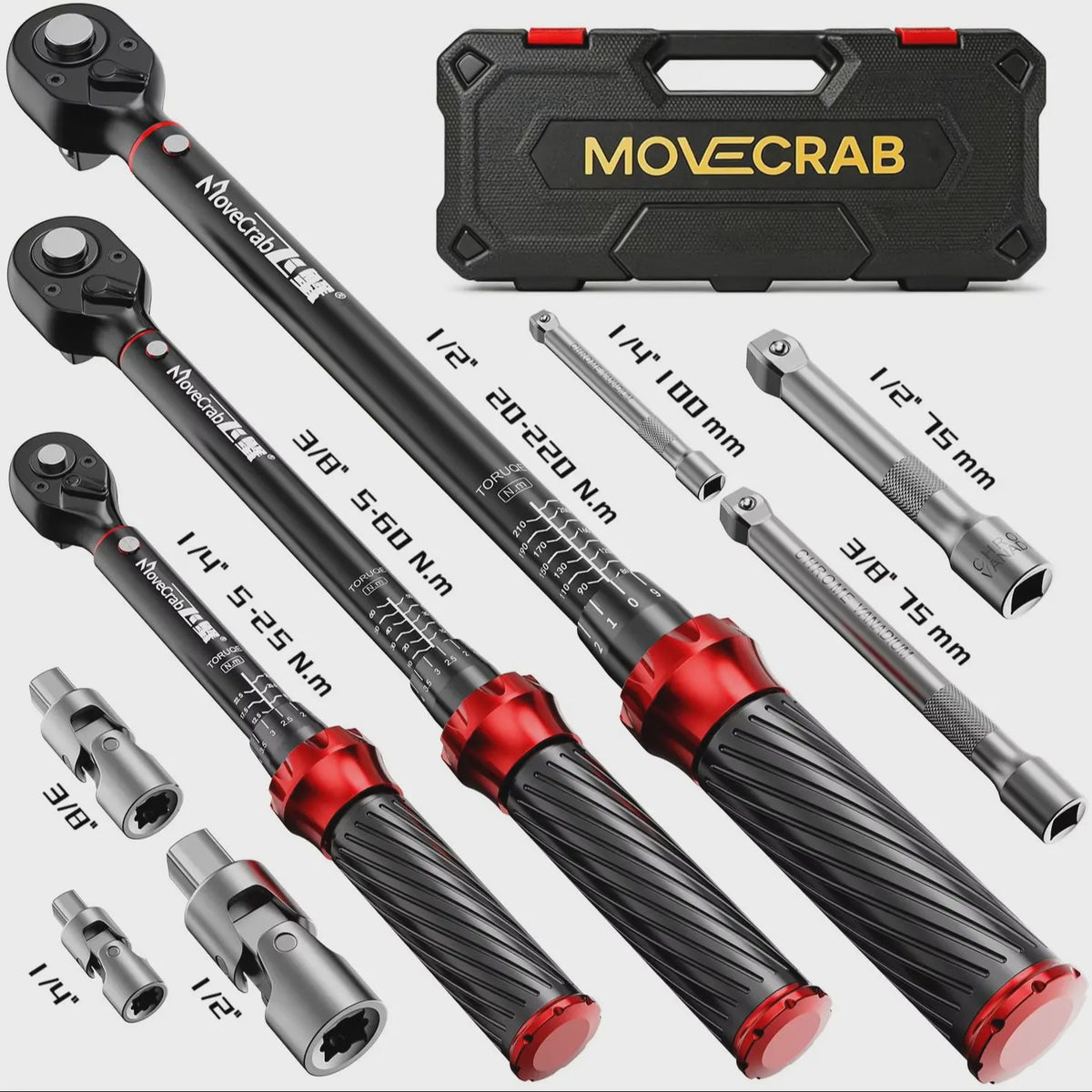 9-delige Momentsleutel Set (1/4", 3/8", 1/2") - Precisie & Duurzaamheid