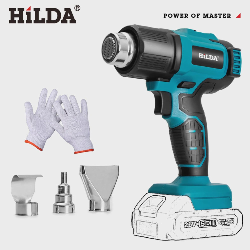 HILDA 21V Draadloze Hete Lucht Föhn - Oplaadbaar, Compatibel met Makita Batterij, Inclusief Mondstukken