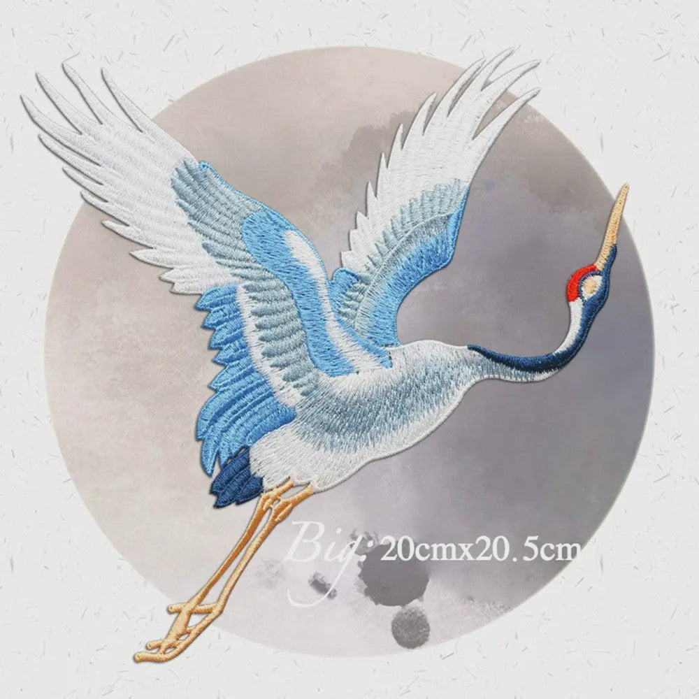 Geborduurde Kraanvogel Patches - Strijk- of Naaibaar voor Kledingdecoratie