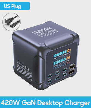 420W GaN Snellader met PD3.1: 140W USB-C Laadstation voor Laptops, Smartphones & Meer
