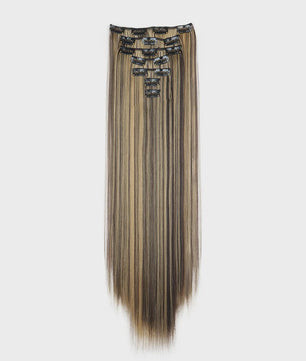 24 Inch Synthetische Haarverlenging met Clips - 7 Delig Set - Lang Steil Haarstuk voor Dames