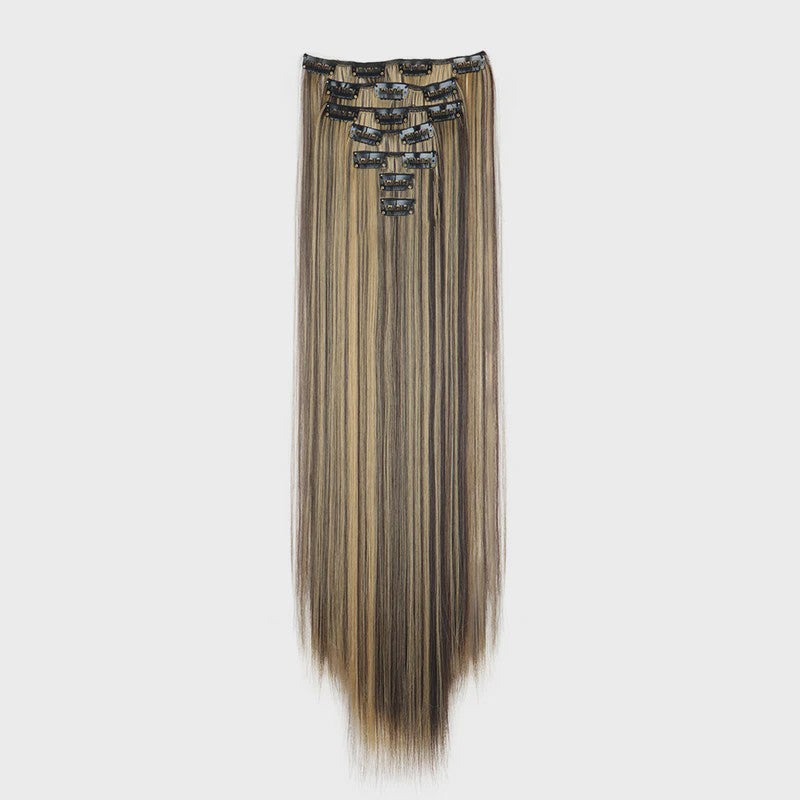 24 Inch Synthetische Haarverlenging met Clips - 7 Delig Set - Lang Steil Haarstuk voor Dames