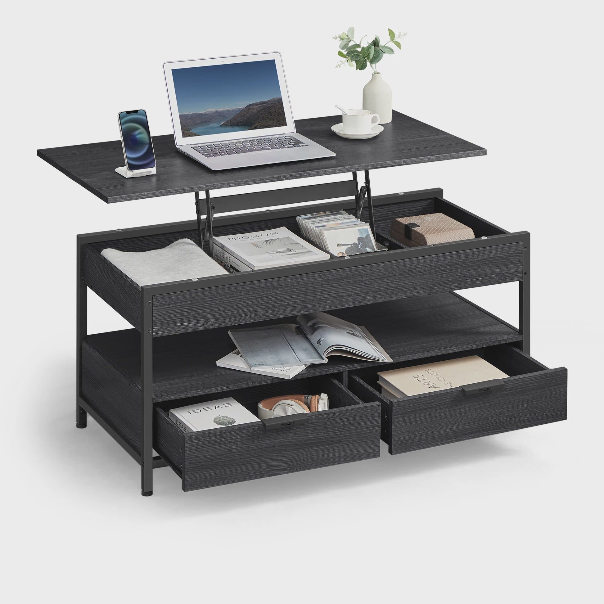 Verstelbare Salontafel met Lade en Open Vak - 100x50cm