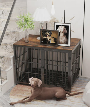Stijlvolle Houten Hondenkennel - Meubelstijl Bench met 3 Deuren en Uitneembare Lade