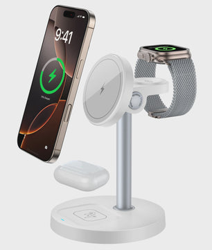 3-in-1 Magnetische Draadloze Oplader Stand voor iPhone, Apple Watch & AirPods - 15W Fast Charge