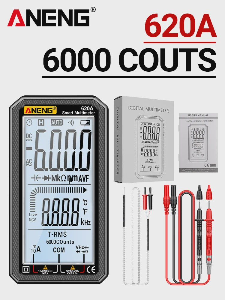 ANENG 620A Digitale Multimeter: 6000 Counts, AC/DC, Temperatuur, NCV & Live Wire Detector