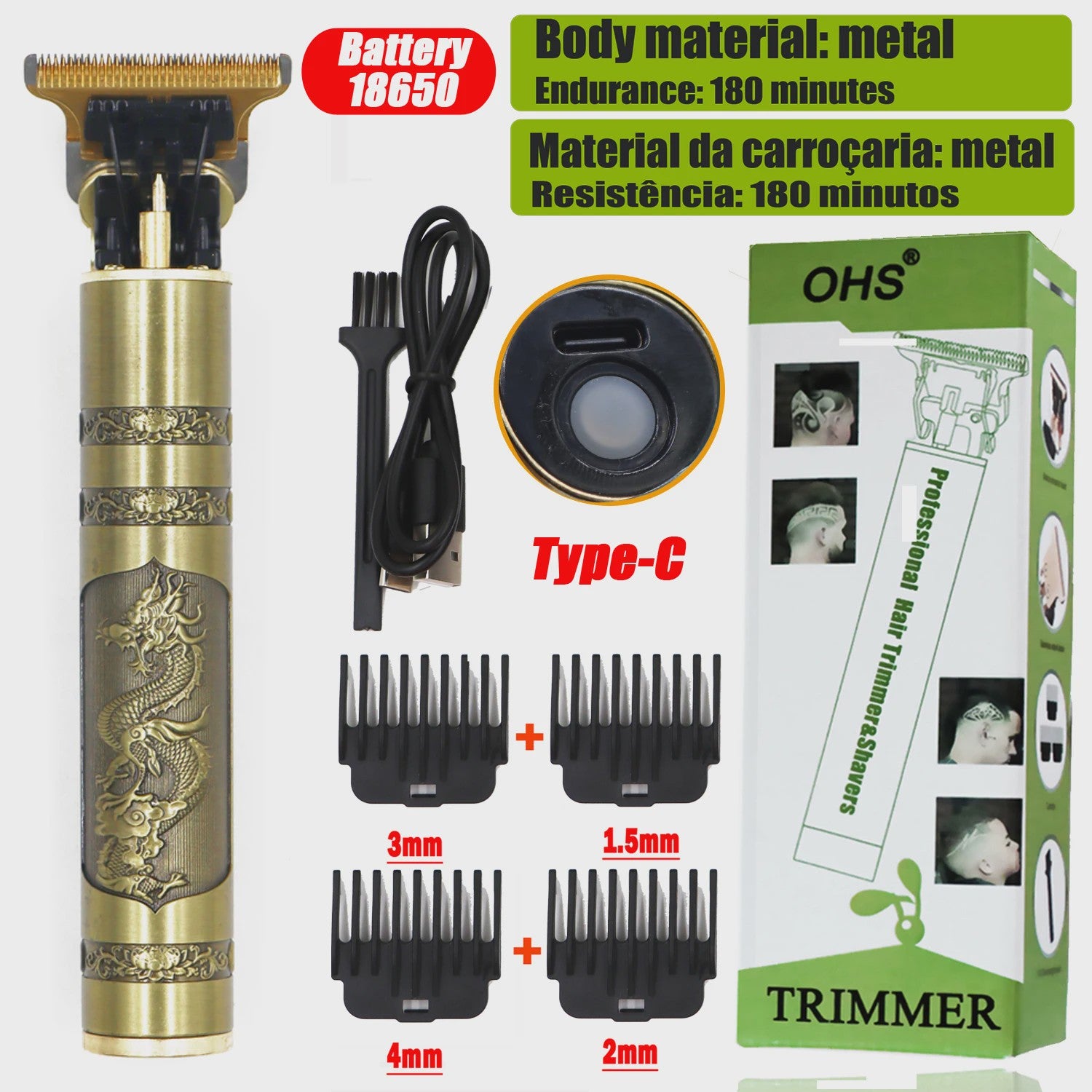 OHS Vintage Oplaadbare T9 Baardtrimmer & Haarsnijmachine - Professionele Draadloze Scheerapparaat voor Mannen