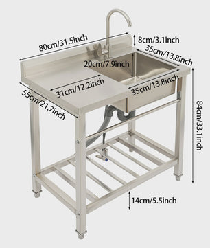 RVS Spoeltafel met Werkblad 80x55x84cm - 360° Draaibare Kraan