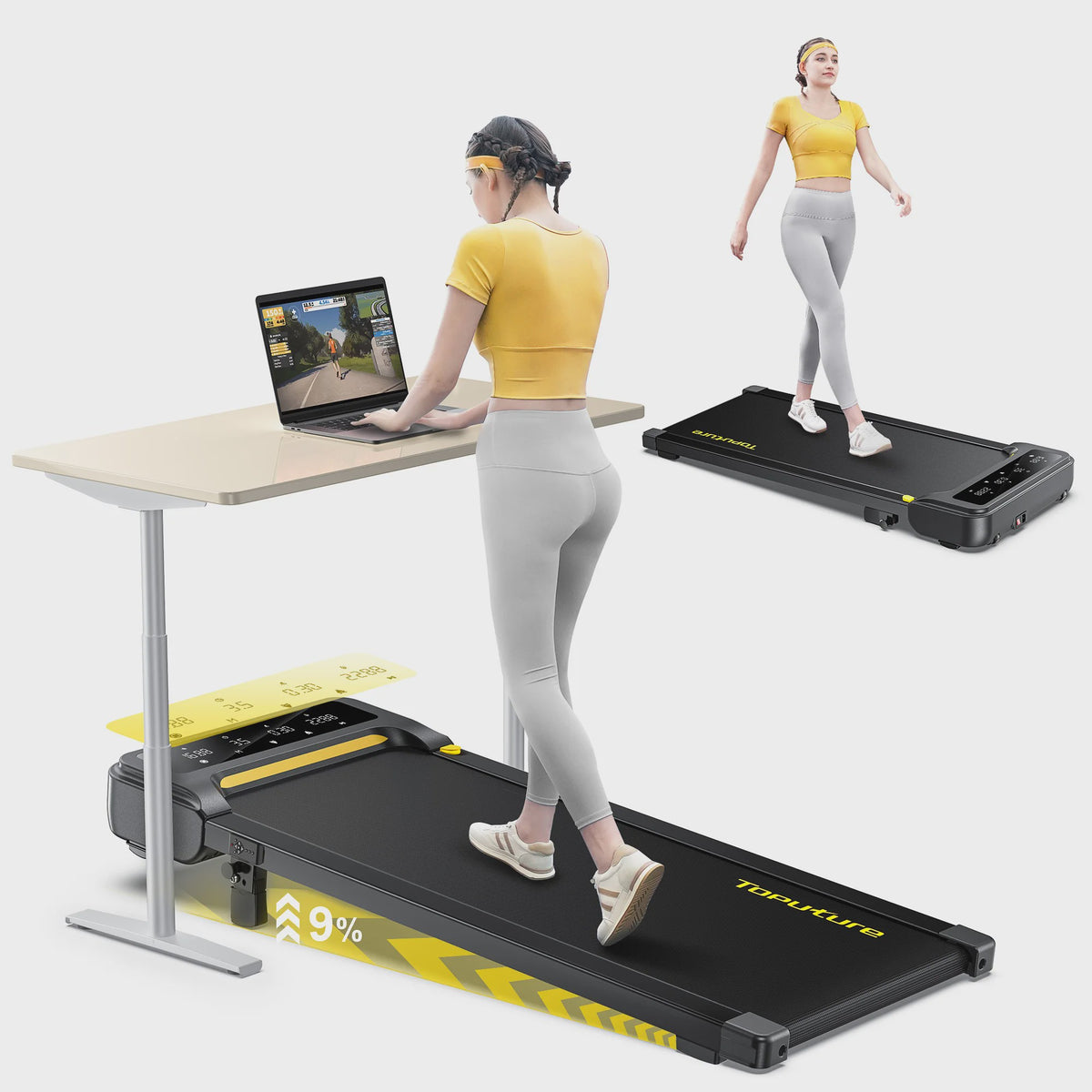 Toputure TP3 Walking Pad Loopband - 10 km/u, 9% Incline, 2.5PK, Compact & Slim