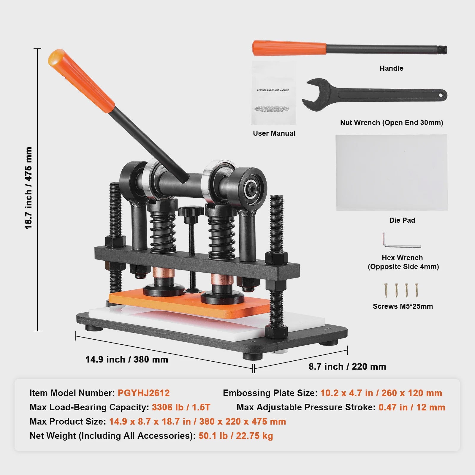Handmatige Leer Snijmachine & Embossing Machine met Verstelbare Druk