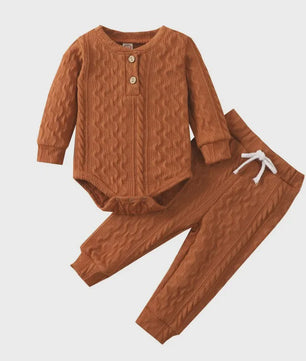 Gebreide Baby Set: Romper met Lange Mouwen en Broekje - Herfst Collectie