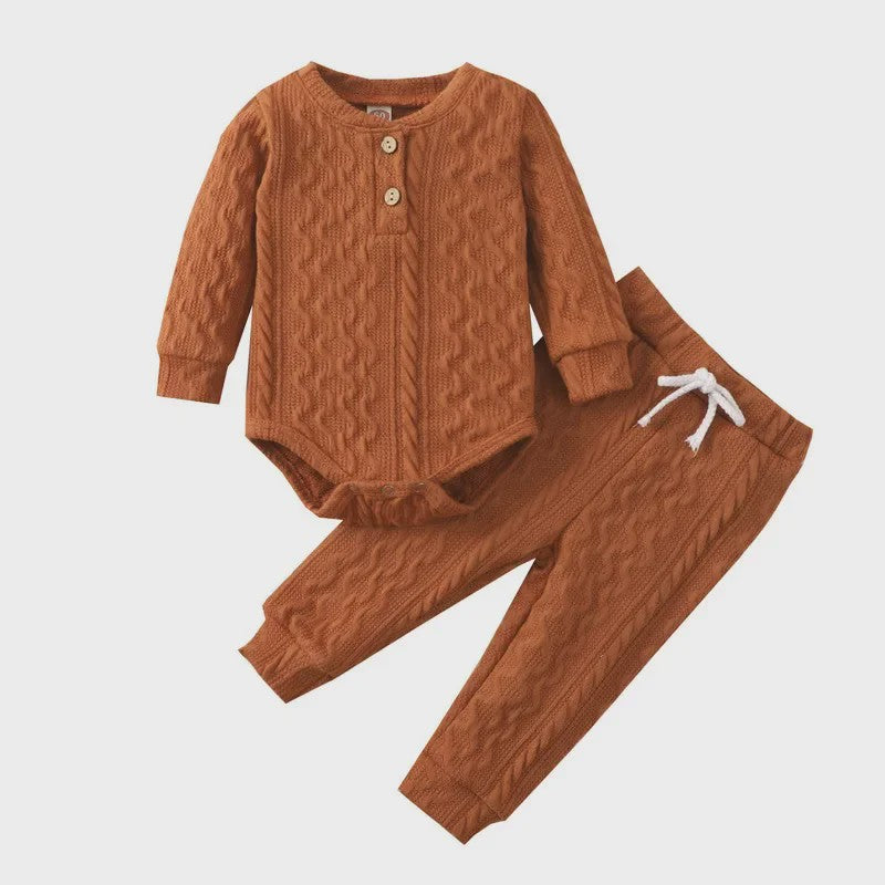 Gebreide Baby Set: Romper met Lange Mouwen en Broekje - Herfst Collectie