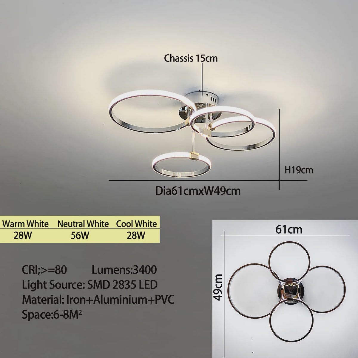 Moderne LED Plafondlamp Kroonluchter - Dimbaar, Goud/Chroom/Zwart